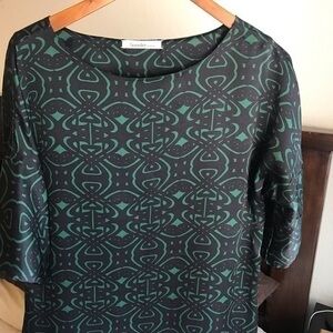 Laundry By Design, Tunic style dress, black and green 100% Silk